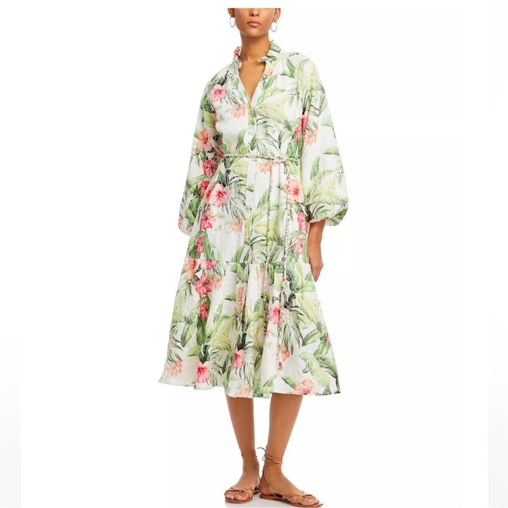 NWT Tommy BAHAMA Daybreak Hibiscus
Floral Long Sleeve Linen Midi Dress